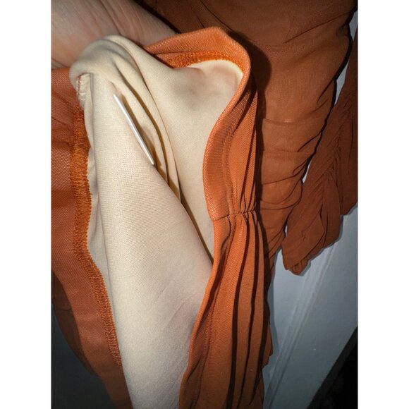 Fashion Nova Rust‎ Ruched Off-Shoulder Midi Dress XL Sexy Stretch Bodycon Date - Picture 5 of 9